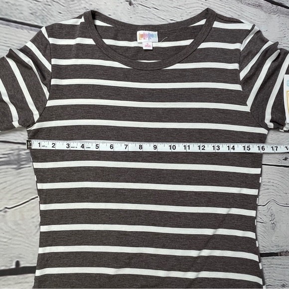 LULAROE Julia brown white striped short sleeve soft lightweight dress NEW size S - Picture 9 of 12